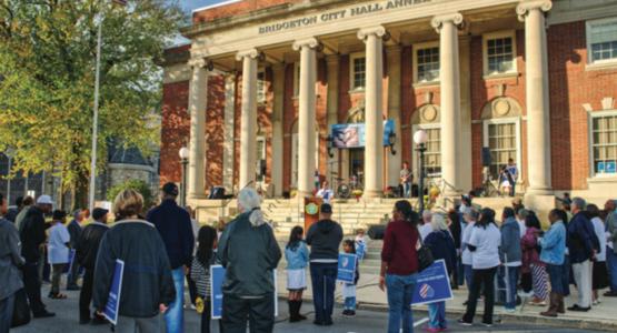 Close to 200 community members gather in front of Bridgeton City Hall for the first annual “Hate Has No Home Here.” Image by Michael Schuelke Close to 200 community members gather in front of Bridgeton City Hall for the first annual “Hate Has No Home Here.” Image by Michael Schuelke