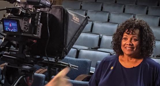 Debra Anderson, communication director for the Potomac Conference, is filmed for one of the communication videos. Debra Anderson, communication director for the Potomac Conference, is filmed for one of the communication videos.