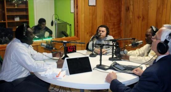 Peter Simpson, Hispanic Ministries coordinator; Ryan Simpson, technical director; Wilson Baca, pastor of the Ebenezer Spanish church in Cleveland; Winston Simpson, pastor of the First Cleveland Spanish church; and Ruben Ramos, vice president of Multilingual Ministries for the Columbia Union Conference, speak on-air during one of the many live Stereo Adventist Radio Online programs. Peter Simpson, Hispanic Ministries coordinator; Ryan Simpson, technical director; Wilson Baca, pastor of the Ebenezer Spanish church in Cleveland; Winston Simpson, pastor of the First Cleveland Spanish church; and Ruben Ramos, vice president of Multilingual Ministries for the Columbia Union Conference, speak on-air during one of the many live Stereo Adventist Radio Online programs.