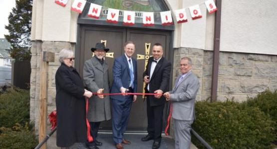 Recently Gary Gibbs, Pennsylvania Conference president, and Will Peterson, vice president for administration, joined Pastor Fernando Rocha and more than 90 people who gathered to celebrate the dedication of the group’s new facility in Scranton. Recently Gary Gibbs, Pennsylvania Conference president, and Will Peterson, vice president for administration, joined Pastor Fernando Rocha and more than 90 people who gathered to celebrate the dedication of the group’s new facility in Scranton.