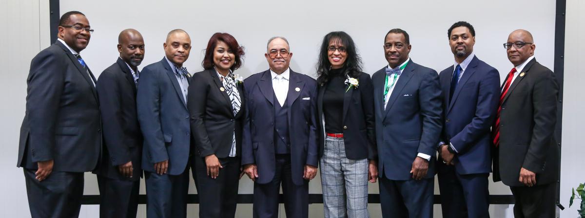 Pete Palmer (VP for Admin) Patrick Graham (Youth); Gene Donaldson (Ministerial); LaTasha Hewitt (Communication); Henry J. Fordham, III (President) Leah Scott (Health); Robert Smith (Adventist Community Services); John Alberty (Education Superintendent); Lawrance Martin (VP for Finance) 