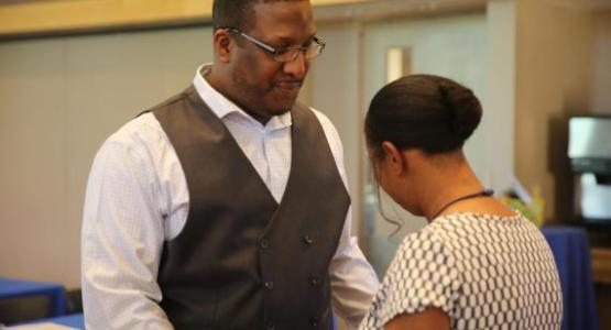 Marleena Debrough, pastor of the Prentis (Pa.) Park church, anoints and prays for Kevin Jenkins, a CAMCON attendee and member of the Southwest church in Philadelphia. Marleena Debrough, pastor of the Prentis (Pa.) Park church, anoints and prays for Kevin Jenkins, a CAMCON attendee and member of the Southwest church in Philadelphia.