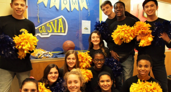 S.T.O.M.P. team members (front row) Nicole Mikov, Rachel Breakie, Grace Betances, Shaine Price; (middle row) Grace Lawrence, Annika Cambigue, Devaney Ross; and (back row) Kobe Wilkins, Ally McCoy, Ayden McCoy, Deejion Jackson-Cook and Max Shull promote school spirit in the SVA hallways. S.T.O.M.P. team members (front row) Nicole Mikov, Rachel Breakie, Grace Betances, Shaine Price; (middle row) Grace Lawrence, Annika Cambigue, Devaney Ross; and (back row) Kobe Wilkins, Ally McCoy, Ayden McCoy, Deejion Jackson-Cook and Max Shull promote school spirit in the SVA hallways.